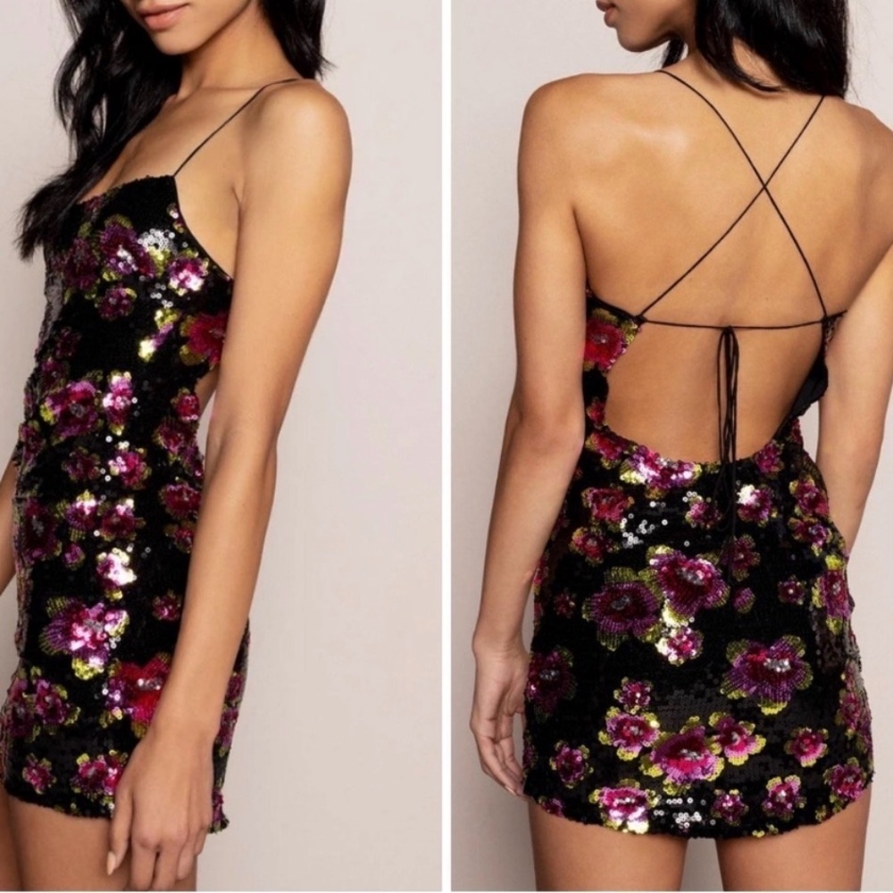 For Love & Lemons San Junipero Sequin Floral Mini Dress Size L NWT